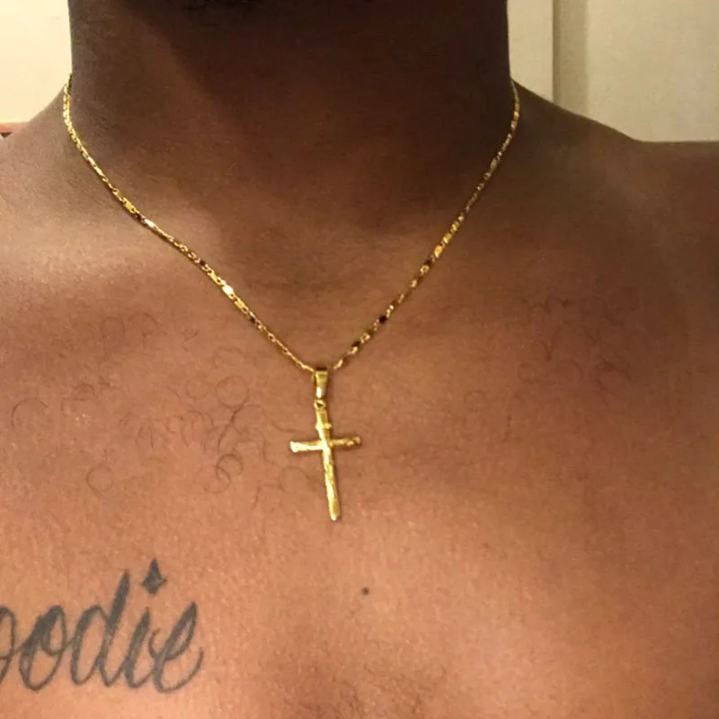 New 24K Gold Necklace Cross Pendant Gold Plated Necklace Men's & Women's Jewelry Gift 45CM/50CM