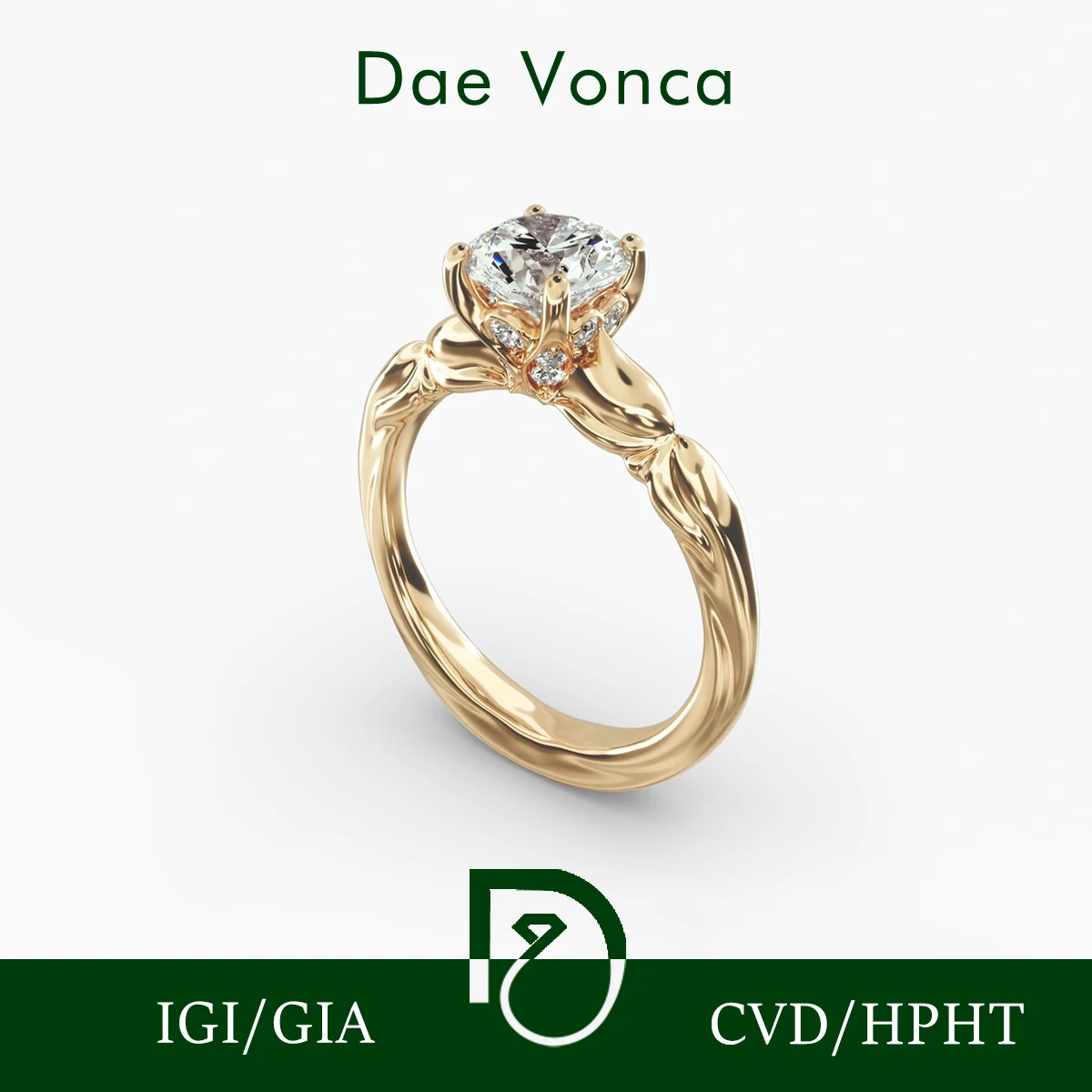Vintage Style Diamond Wedding Ring 14K 18K Yellow Gold Solitaire Lab Grown Diamond Engraving Art Rings For Women