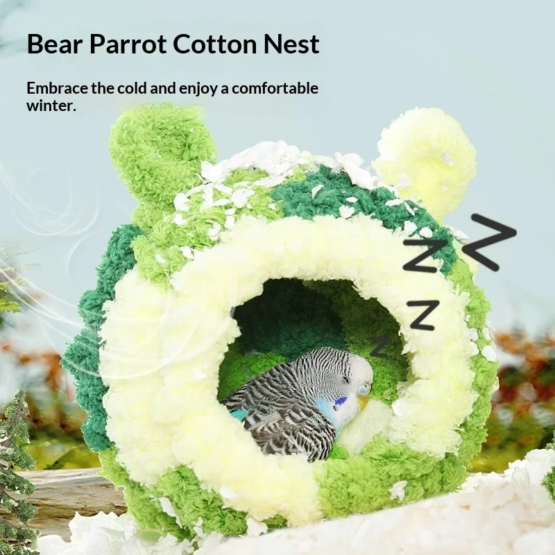Winter Bird Heated House, Warm Cotton Snuggle Hut for Parakeets Cockatiels, Handmade Fleece Sleeping Nest for Cage