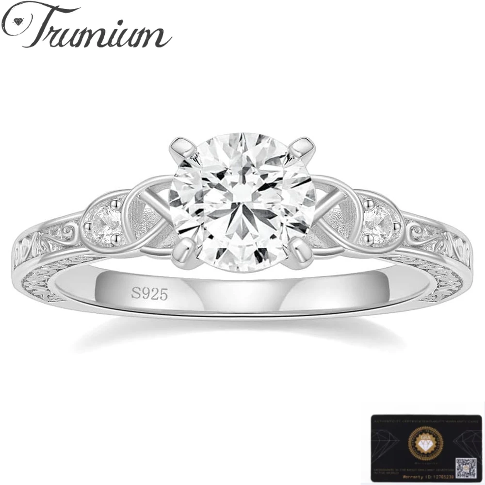 Trumium 1.5CT Moissanite Engagement Rings for Women D Color VVS1 Clarity 925 Sterling Silver Vintage Round Celtic Wedding Band