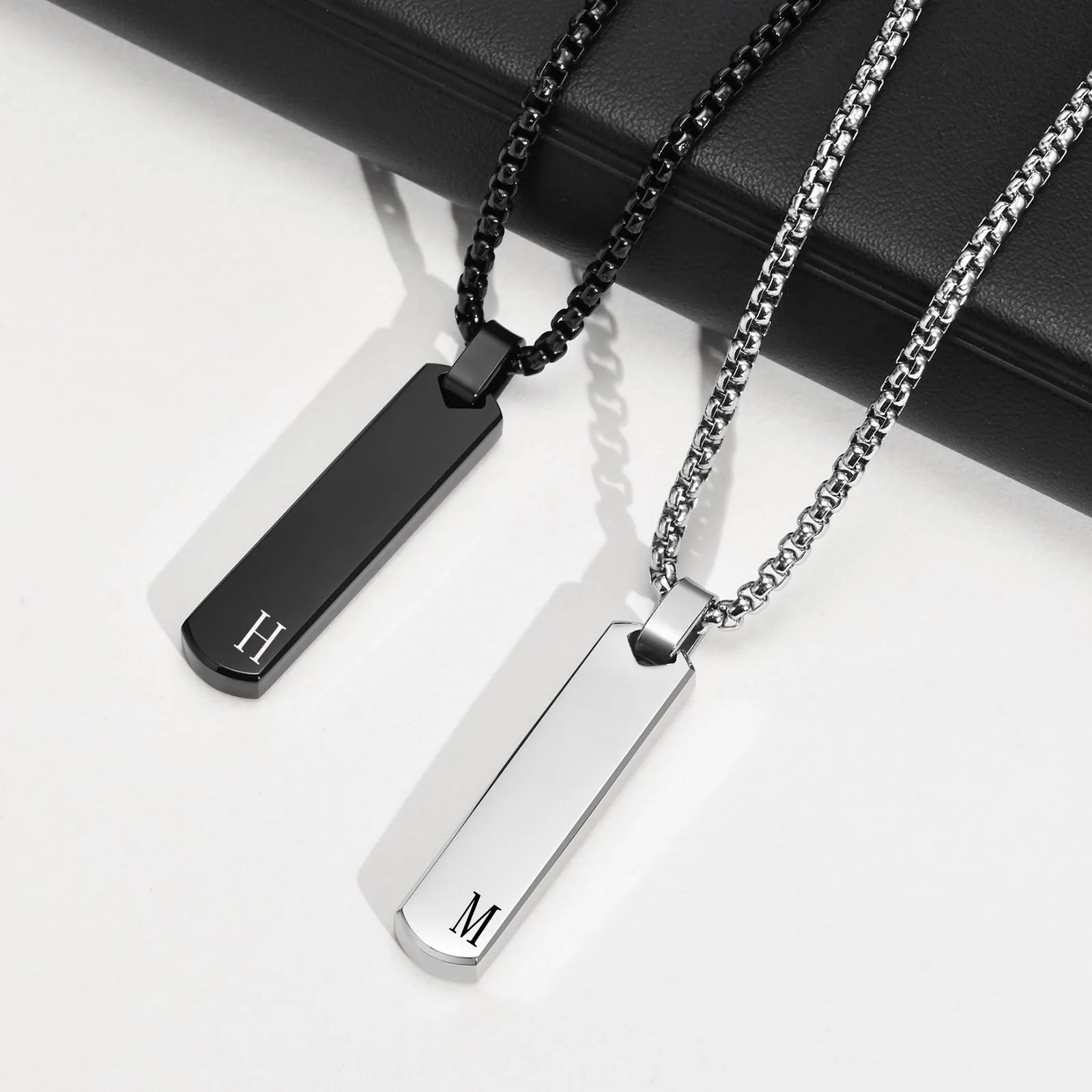 Initials Vertical Bar Necklace for Men,Stainless Steel A-Z 26 Letters Charm Geometric Pendant Collars,Stylish Jewelry Gift