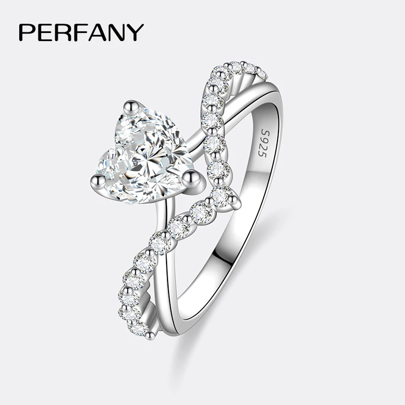 PERMANY 1CT Heart Cut Moissanite Ring for Women S925 Pure Silver Laboratory Diamond Elegant Luxury Wedding Jewelry