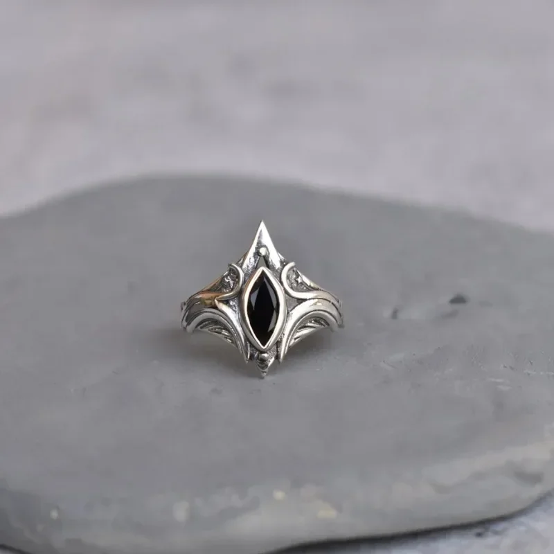 Vintage Bohemian Ring Onxy Fashion Women's Wedding Party Holiday Gift Fashion Punk Jewelry God's Eye Black Gem Ring Women's